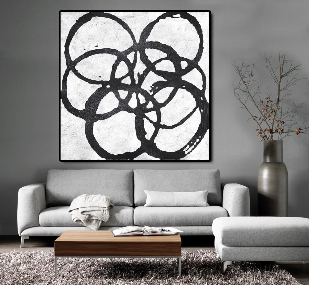 Abstract Painting Extra Large Canvas Art,Oversized Minimal Black And White Painting - Hand Paint Large Art